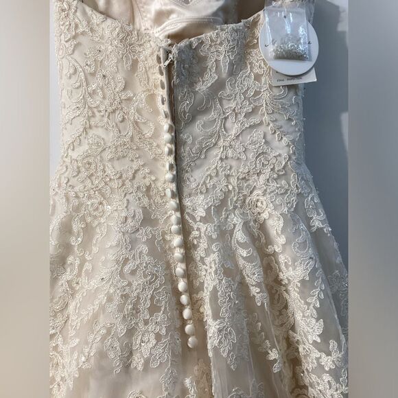 Madi Lane Elegant Lace Strapless Ball Gown Wedding Dress – Ivory Tulle - Picture 10 of 16